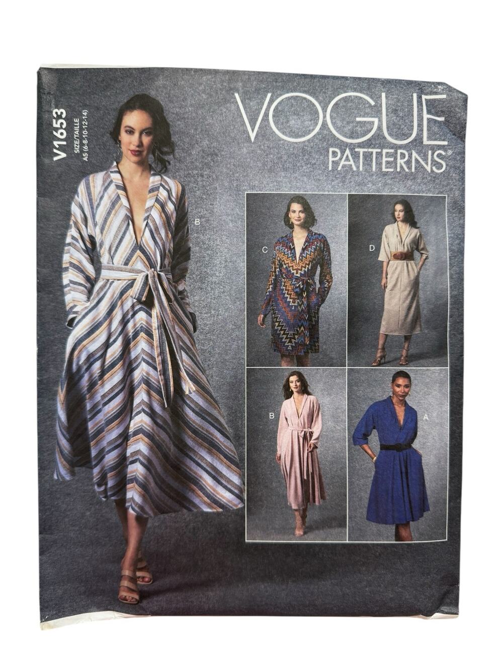 VOGUE V-Neck Fit & Flare Dress Pattern V1653 A5 (6-8-10-12-14) Uncut Easy Modest